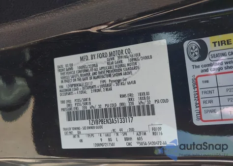 2010 Ford Mustang из США, поврежденный, VIN 1ZVBP8EN3A5133117